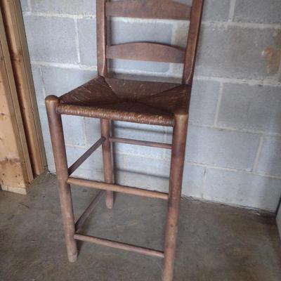 Wooden Stool with Woven Rush Seat