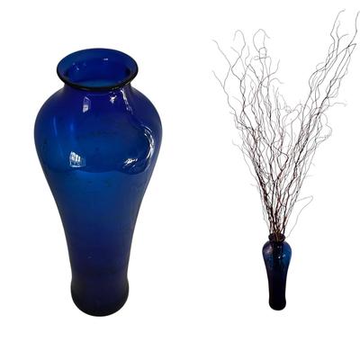 One Cobalt Blue Glass Floor Vase & Willow Branch Decor (DR-RG)