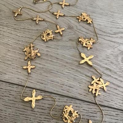Rare modernist, Annie Klein signed crosses, long chain necklace