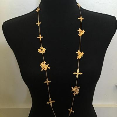 Rare modernist, Annie Klein signed crosses, long chain necklace