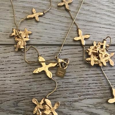 Rare modernist, Annie Klein signed crosses, long chain necklace