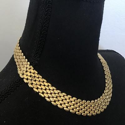 Vintage gold tone , panther, link, necklace, wide statement, necklace