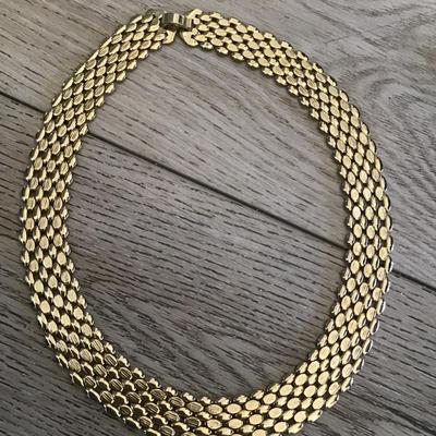 Vintage gold tone , panther, link, necklace, wide statement, necklace