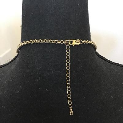 Beautiful vintage, Lucky Brand, gold plated, green, and black stone necklace