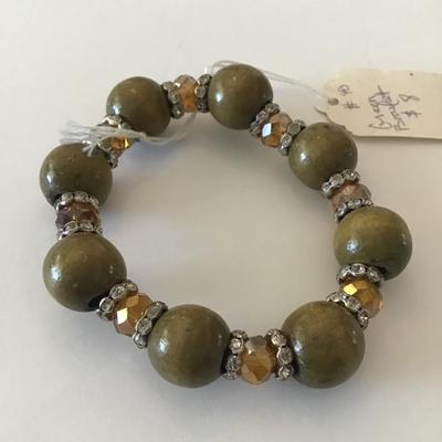 Vintage green light orange glass bead stretch bracelet