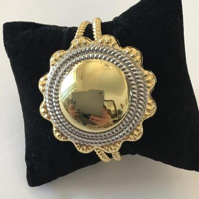 Vintage silver and gold tone metal cuff bracelet