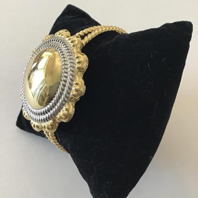 Vintage silver and gold tone metal cuff bracelet