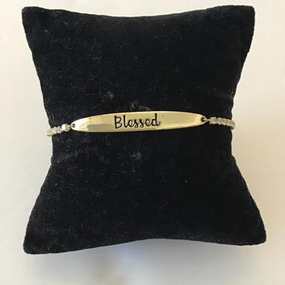 Beautiful ATI gold tone, blessed crystal rhinestone slider bracelet