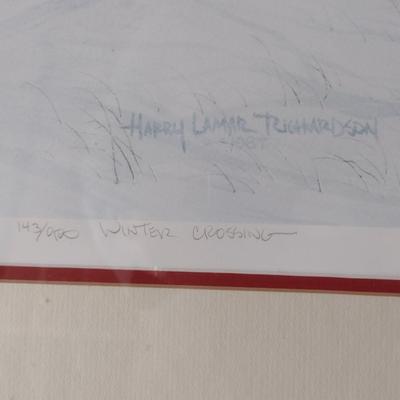'Winter Crossing' by Harry Lamar Richardson- Numbered Print Framed Behind Glass