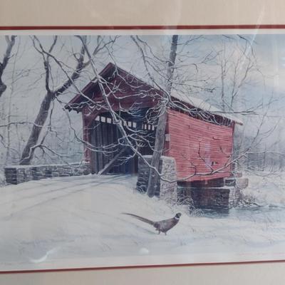 'Winter Crossing' by Harry Lamar Richardson- Numbered Print Framed Behind Glass