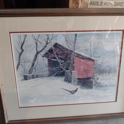 'Winter Crossing' by Harry Lamar Richardson- Numbered Print Framed Behind Glass