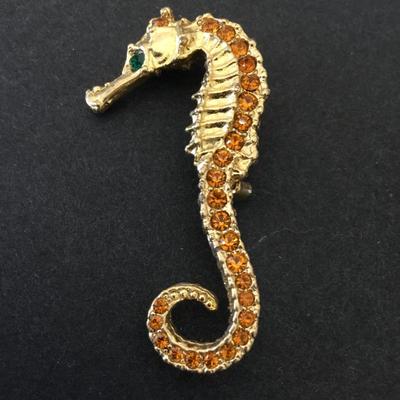 Mid-century, gold tone, seahorse brooch