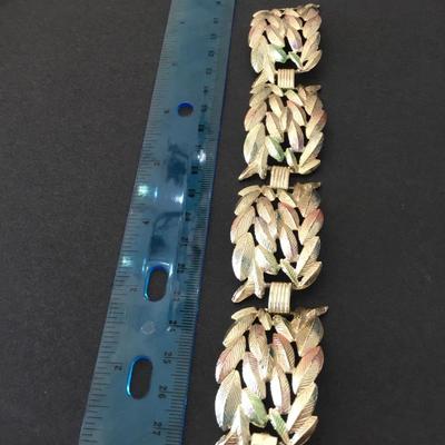 Beautiful, vintage, gold, toned, multicolored, pastel leaf bracelet