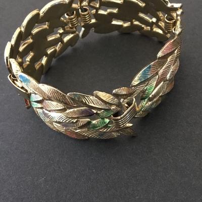 Beautiful, vintage, gold, toned, multicolored, pastel leaf bracelet