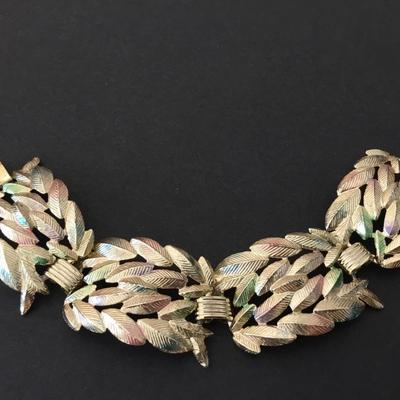 Beautiful, vintage, gold, toned, multicolored, pastel leaf bracelet