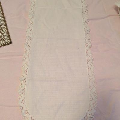 A Nice Lot of Linen Napkins, Dish Towels, Placemat, Vintage Apron, Table Runner.