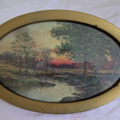 Vintage Print in Oval Frame