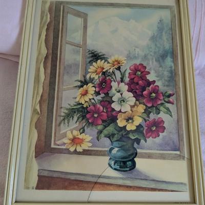 Vintage " Flowers In Window" Framed Print