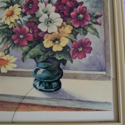 Vintage " Flowers In Window" Framed Print