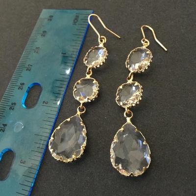 Beautiful gold tone, crystal or glass drop dangle earrings