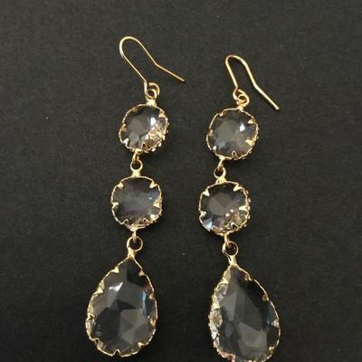 Beautiful gold tone, crystal or glass drop dangle earrings
