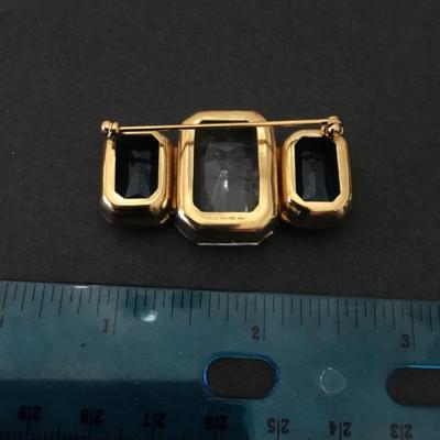 Vintage art deco, Avon, blue and colorless faux stone brooch