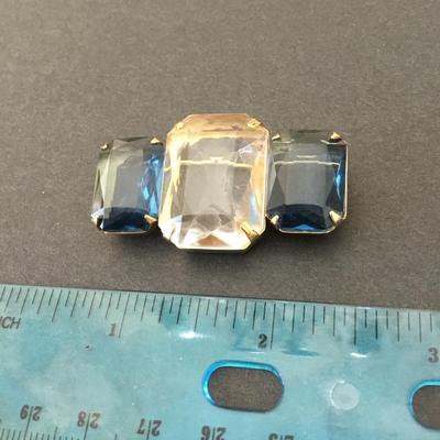 Vintage art deco, Avon, blue and colorless faux stone brooch