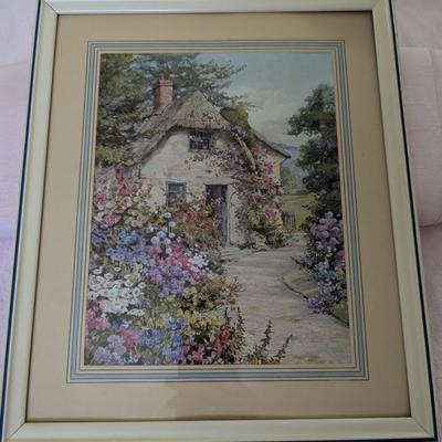 Two Vintage Prints. "Fetching Water" "English Cottage Garden in Full Bloom"
