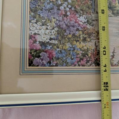 Two Vintage Prints. "Fetching Water" "English Cottage Garden in Full Bloom"