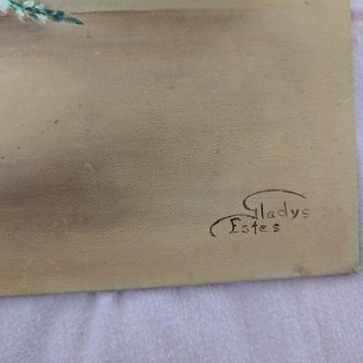 Original Painting by Gladys Estes of Delphiniums, Asters, and Petunias.