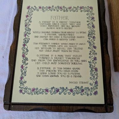 Assortment of Framed Sayings, And Plaque about a Father.