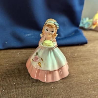 Vintage Wall Pocket, Josef, Porcelain Dinner Bell,, Edge of Shelf Pilgrim