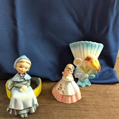 Vintage Wall Pocket, Josef, Porcelain Dinner Bell,, Edge of Shelf Pilgrim