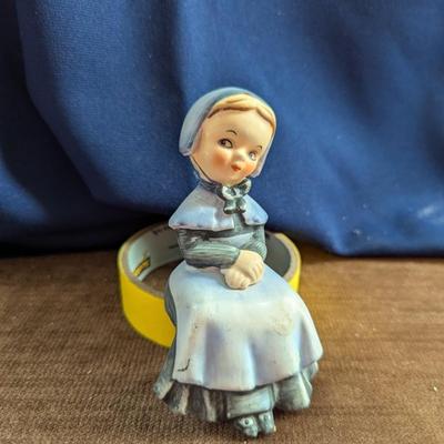 Vintage Wall Pocket, Josef, Porcelain Dinner Bell,, Edge of Shelf Pilgrim