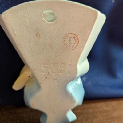 Vintage Wall Pocket, Josef, Porcelain Dinner Bell,, Edge of Shelf Pilgrim