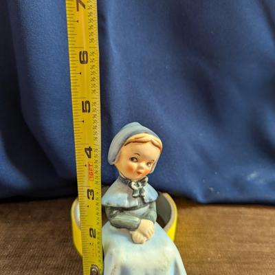 Vintage Wall Pocket, Josef, Porcelain Dinner Bell,, Edge of Shelf Pilgrim