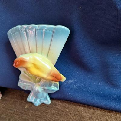 Vintage Wall Pocket, Josef, Porcelain Dinner Bell,, Edge of Shelf Pilgrim