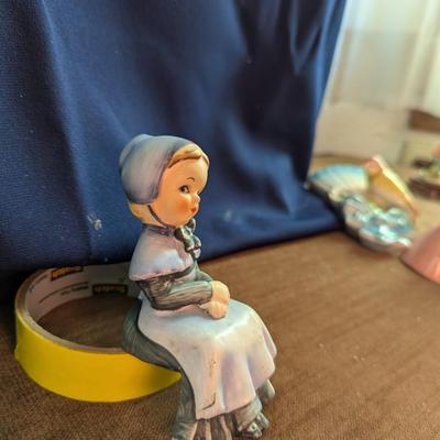 Vintage Wall Pocket, Josef, Porcelain Dinner Bell,, Edge of Shelf Pilgrim