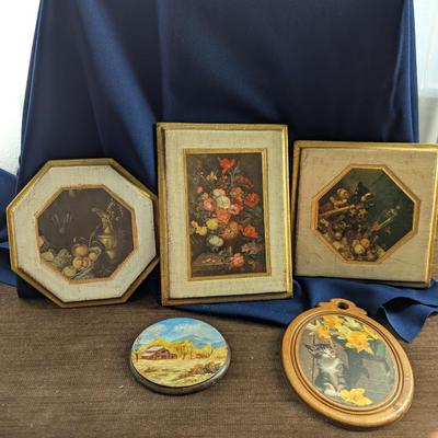 Group of Pictures...."Still Life With Flowers" Kitten with Flowers, Florentine Fruit and Floral Print, Florentine Water Pitcher...