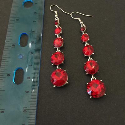 Beautiful, red holiday rhinestone dangle earrings