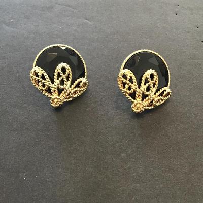 Sale Photo Thumbnail #17: Beautiful gold tone, black fashion earrings. Please see attached photos.