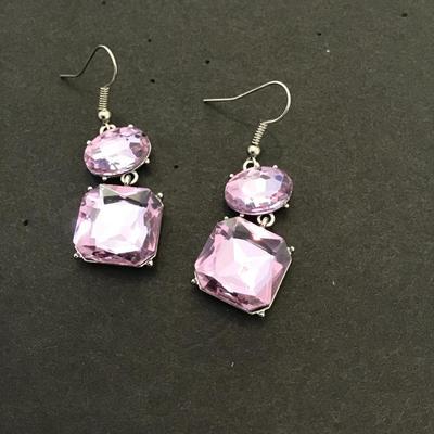 Sale Photo Thumbnail #54: Beautiful pink glass rhinestone earrings. Please see attached photos.