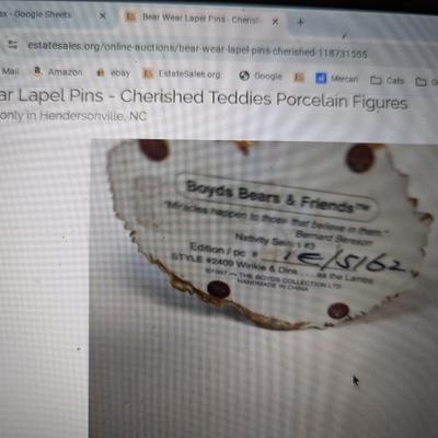 Bear Wear Lapel Pins - Cherished Teddies Porcelain Figures