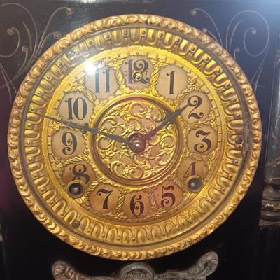 WILLIAM L GILBERT ANTIQUE CLOCK AND A BRONZE HORSE THAT HAS ALWAYS SAT ON TOP OF CLOCK