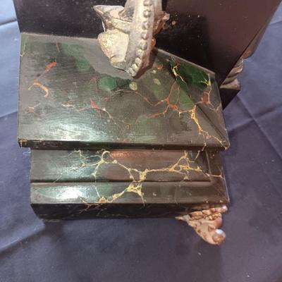 WILLIAM L GILBERT ANTIQUE CLOCK AND A BRONZE HORSE THAT HAS ALWAYS SAT ON TOP OF CLOCK