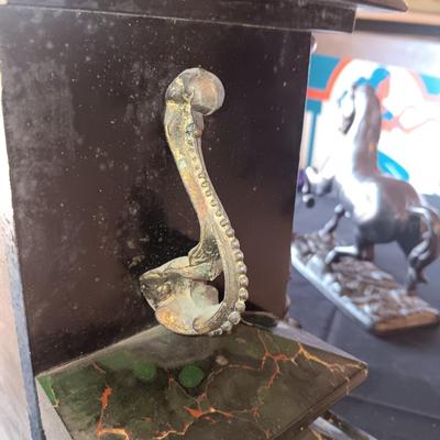 WILLIAM L GILBERT ANTIQUE CLOCK AND A BRONZE HORSE THAT HAS ALWAYS SAT ON TOP OF CLOCK