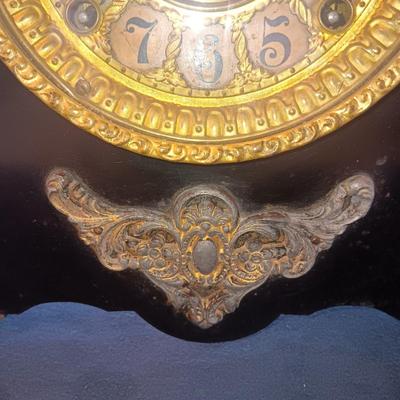 WILLIAM L GILBERT ANTIQUE CLOCK AND A BRONZE HORSE THAT HAS ALWAYS SAT ON TOP OF CLOCK