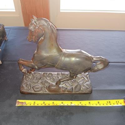 WILLIAM L GILBERT ANTIQUE CLOCK AND A BRONZE HORSE THAT HAS ALWAYS SAT ON TOP OF CLOCK