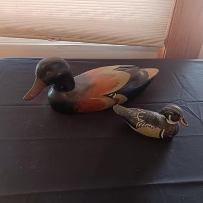 2 HAND CARVED WOODEN DUCKS