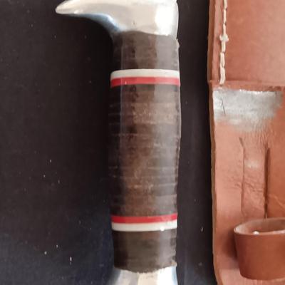 FIXED BLADE KNIFE MARKED "FURY" AND A FOLDING POCKET KNIFE BOTH HAVE SHEATHS